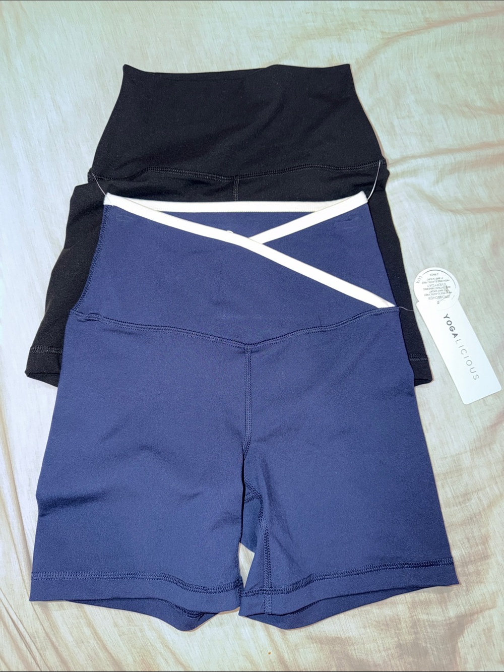 Yogalicious Navy with White Waist Trim/Black Bike Shorts 2 pack Size XS BNWT
